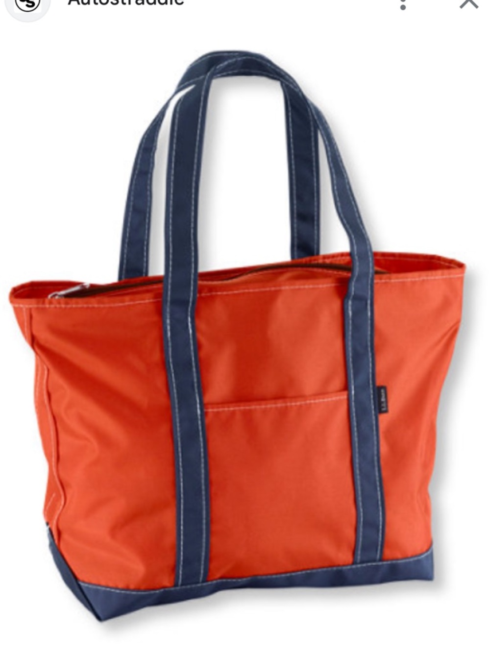 LL Bean Everyday Lightweight Nylon Tote Orange with Navy Trim Vintage 90s